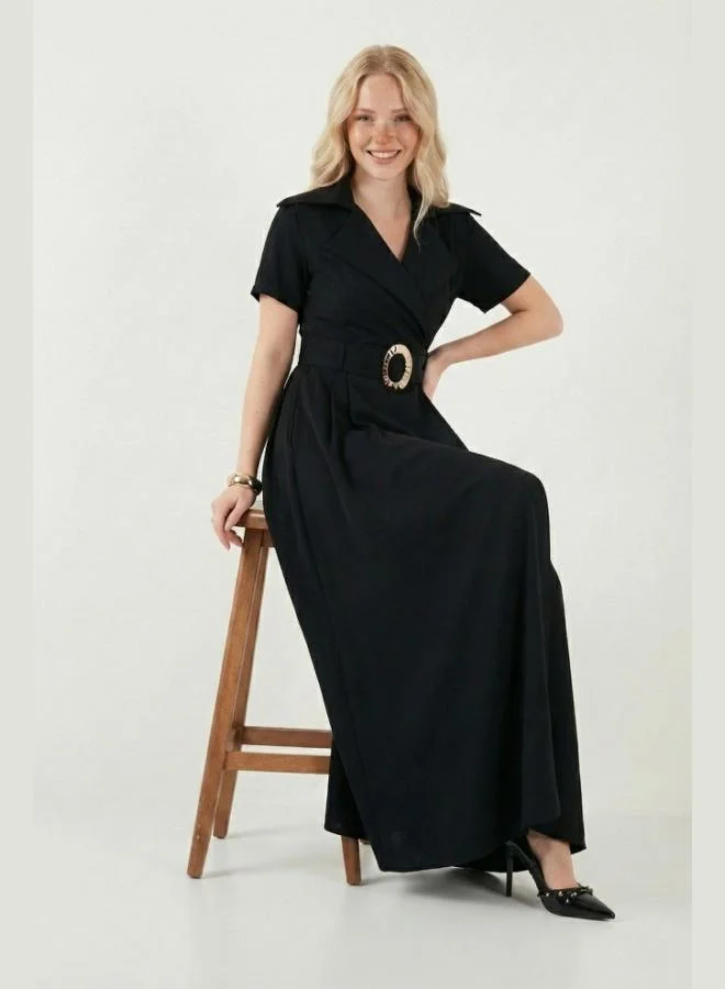 Lela Lela Regular Fit Wrap Collar Buckle Belt Detail Dress Women's Dress 6922332